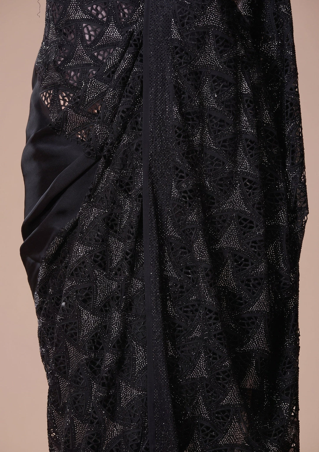 Black Swarovski Satin Saree