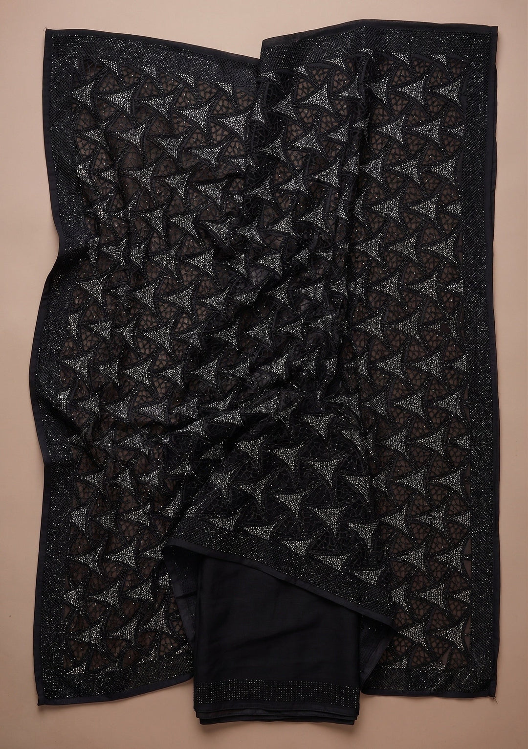 Black Swarovski Satin Saree