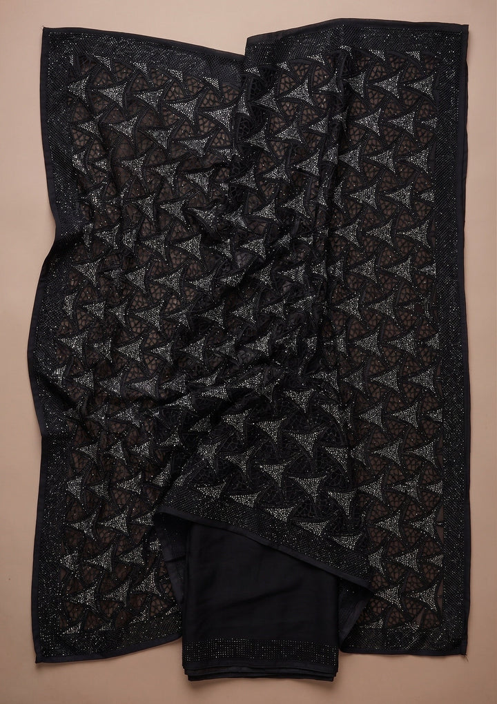 Black Swarovski Satin Saree