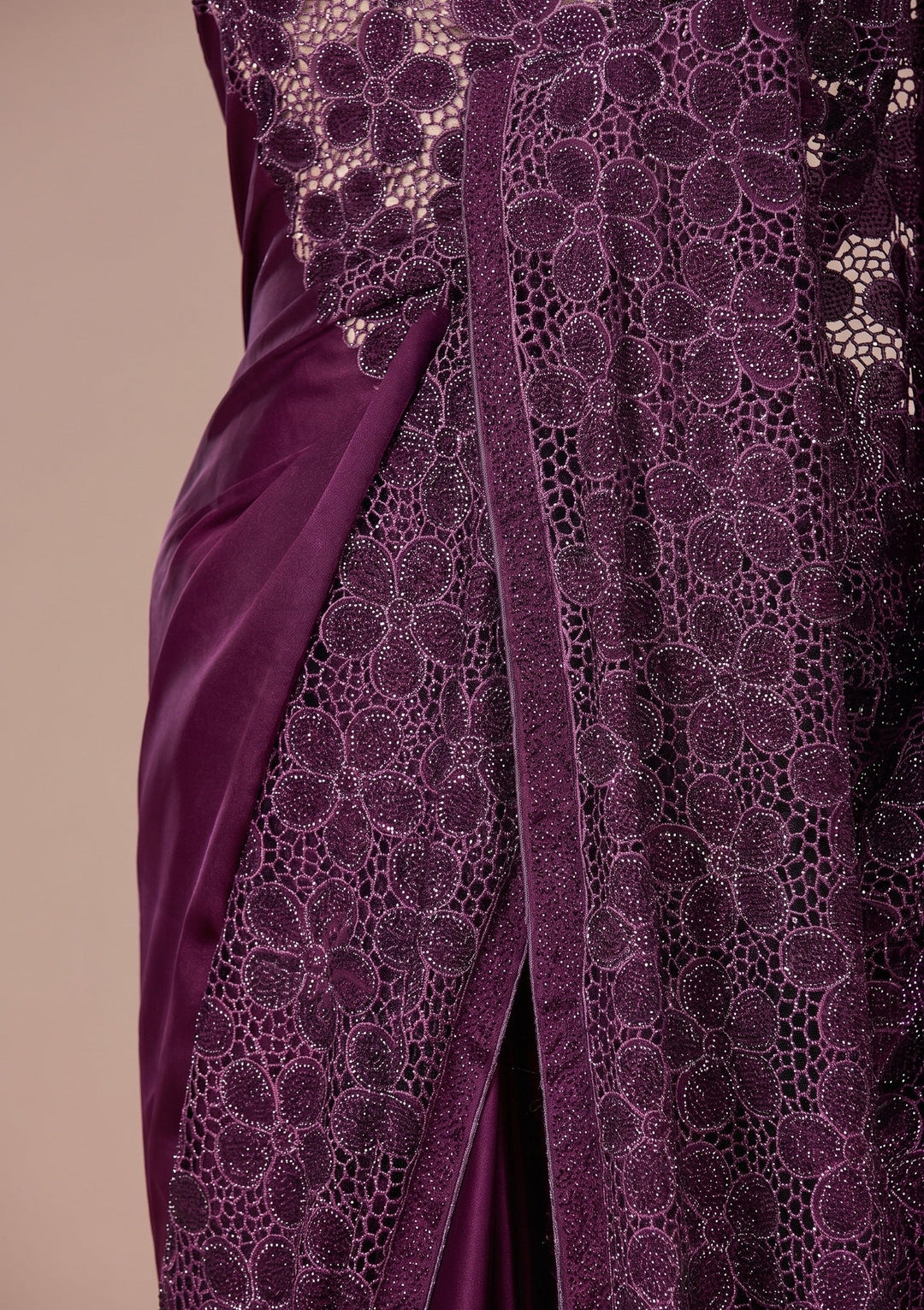 Wine Swarovski Satin Saree