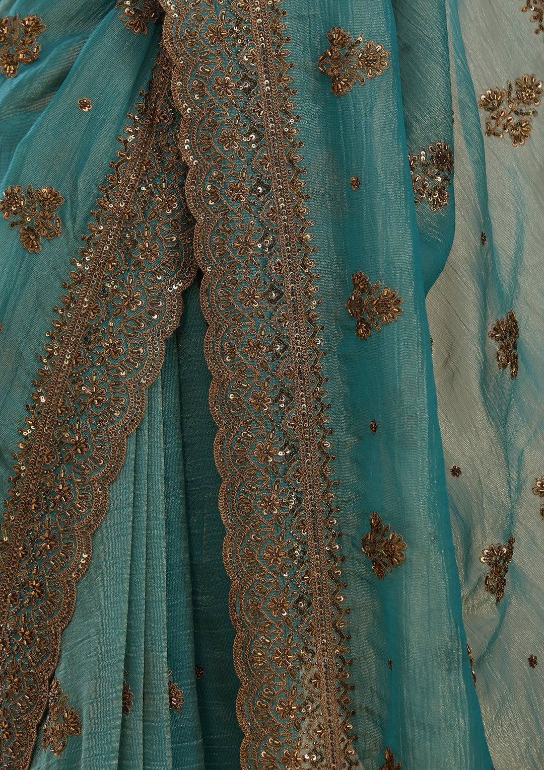 Blue Tissue Cording Saree With Matching Blouse Piece