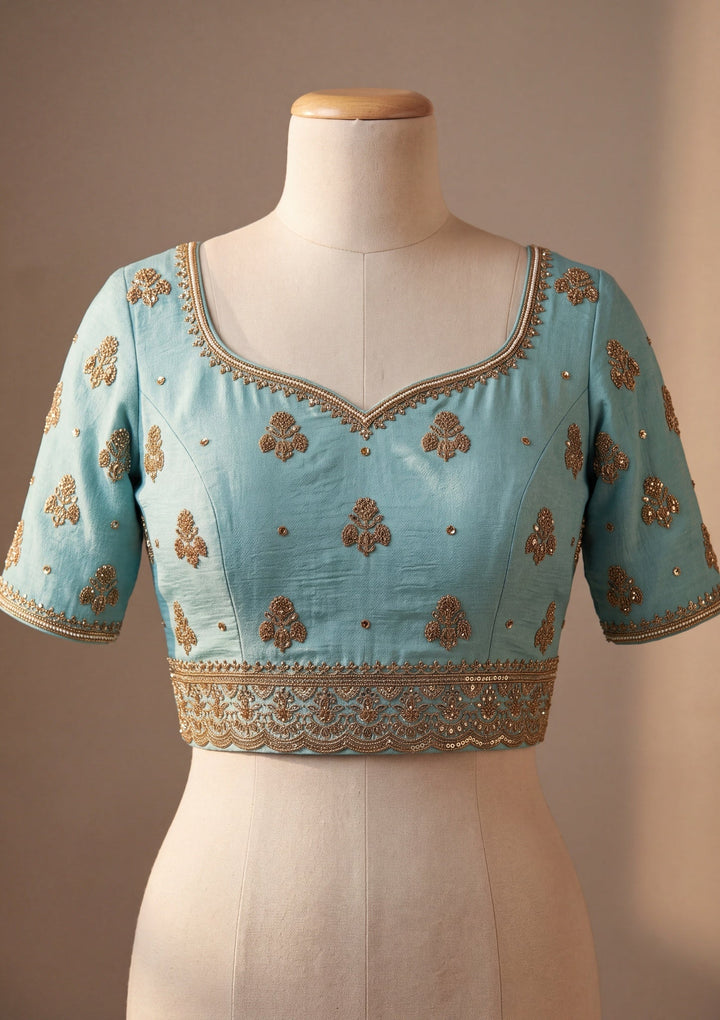 Blue Tissue Cording Saree With Matching Blouse Piece