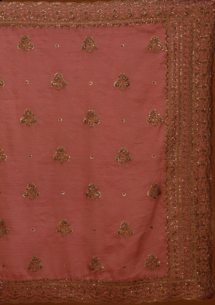 Onion Pink Tissue Cording Saree With Matching Blouse Piece