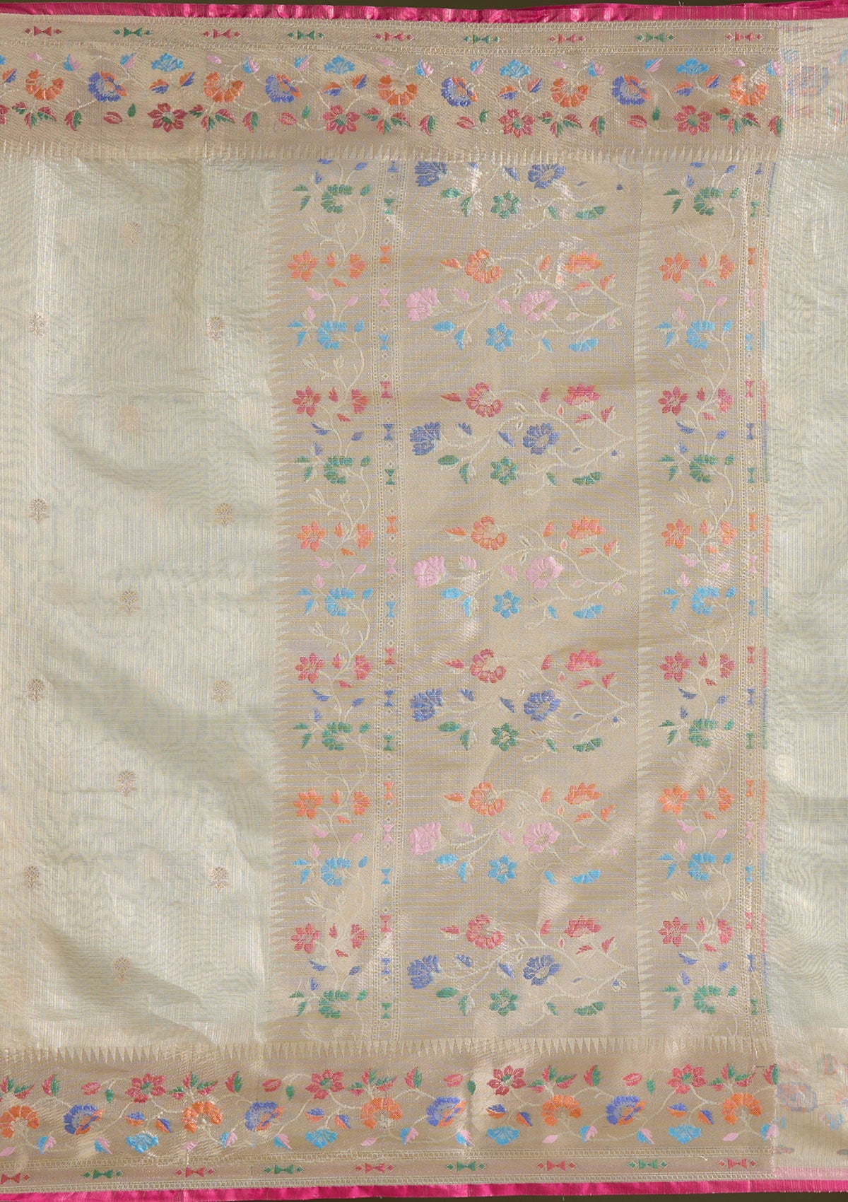 Cream Zariwork (Gold) Banarasi Silk Saree-koskii