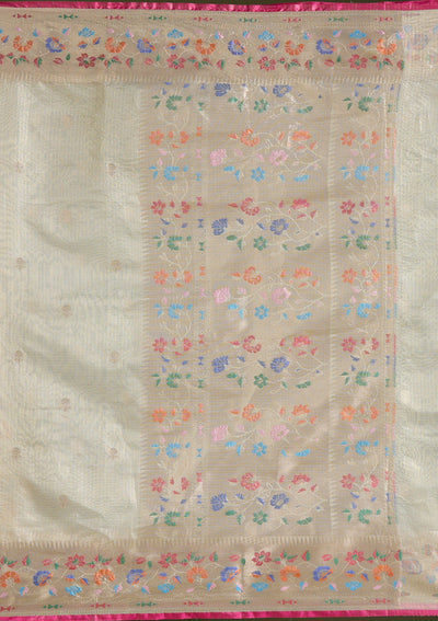 Cream Zariwork (Gold) Banarasi Silk Saree-koskii