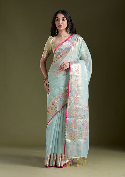 Sea Green Zariwork (Gold) Banarasi Silk Saree-koskii