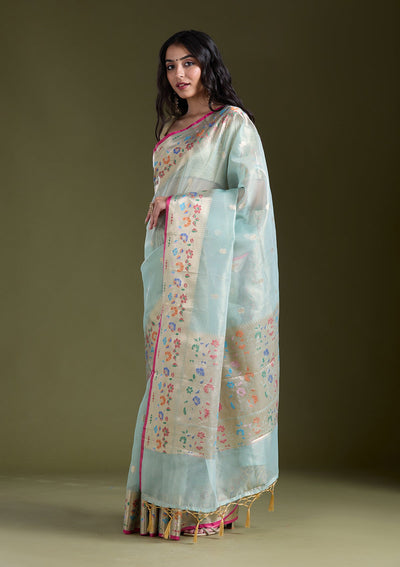 Sea Green Zariwork (Gold) Banarasi Silk Saree-koskii