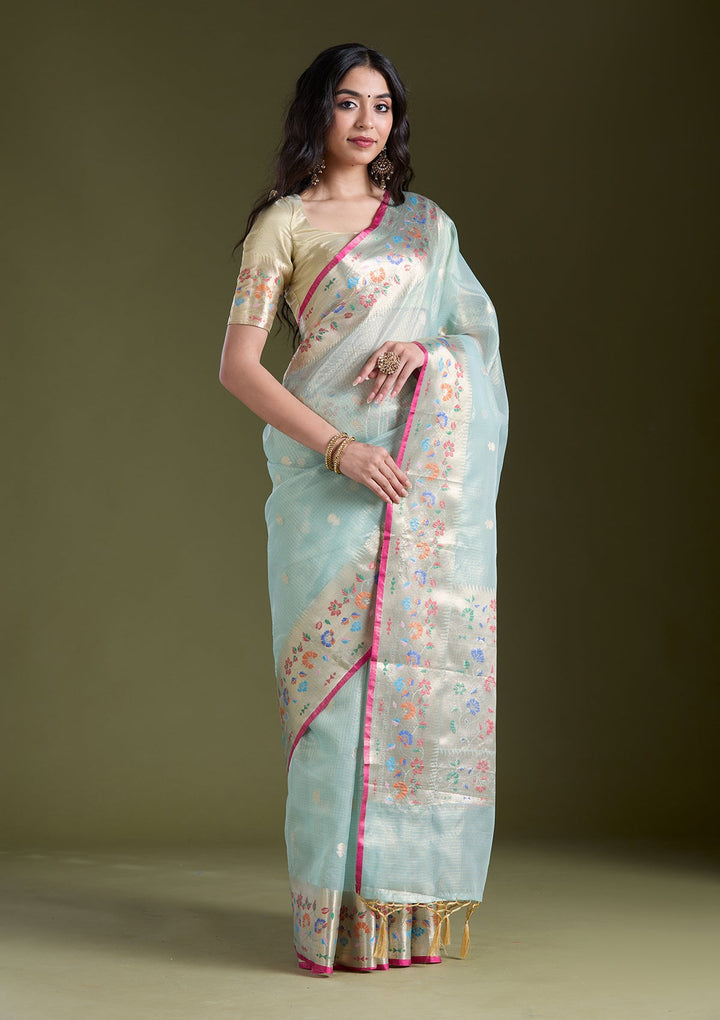 Sea Green Zariwork (Gold) Banarasi Silk Saree-koskii