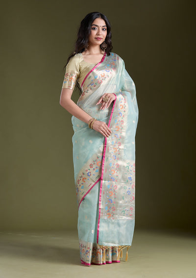 Sea Green Zariwork (Gold) Banarasi Silk Saree-koskii