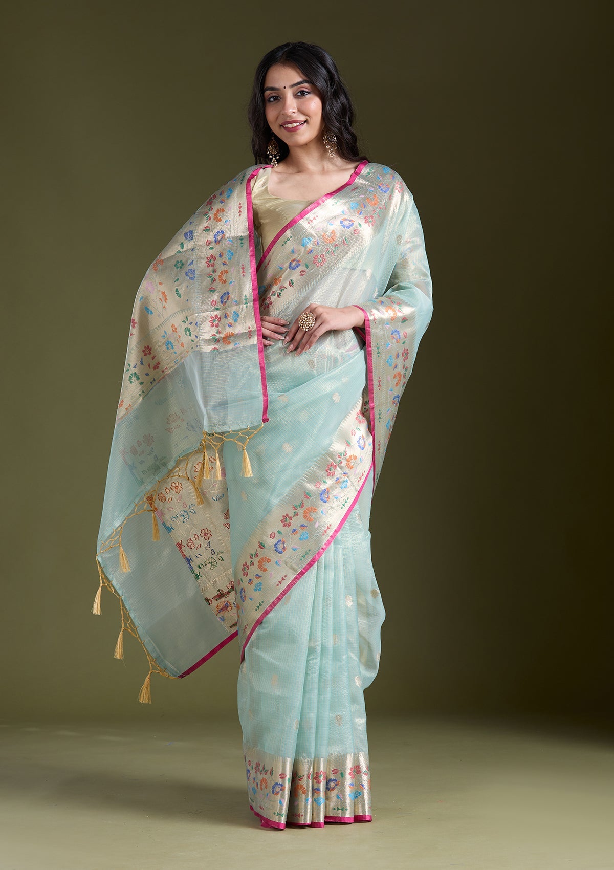 Sea Green Zariwork (Gold) Banarasi Silk Saree-koskii