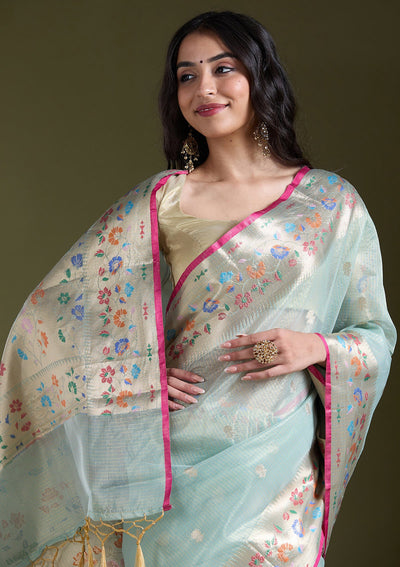 Sea Green Zariwork (Gold) Banarasi Silk Saree-koskii