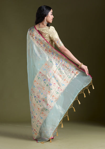 Sea Green Zariwork (Gold) Banarasi Silk Saree-koskii