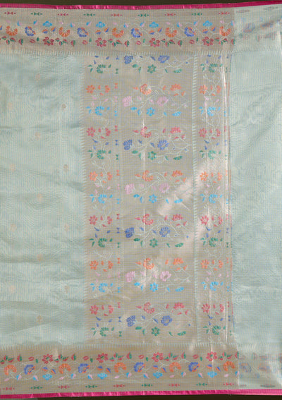 Sea Green Zariwork (Gold) Banarasi Silk Saree-koskii