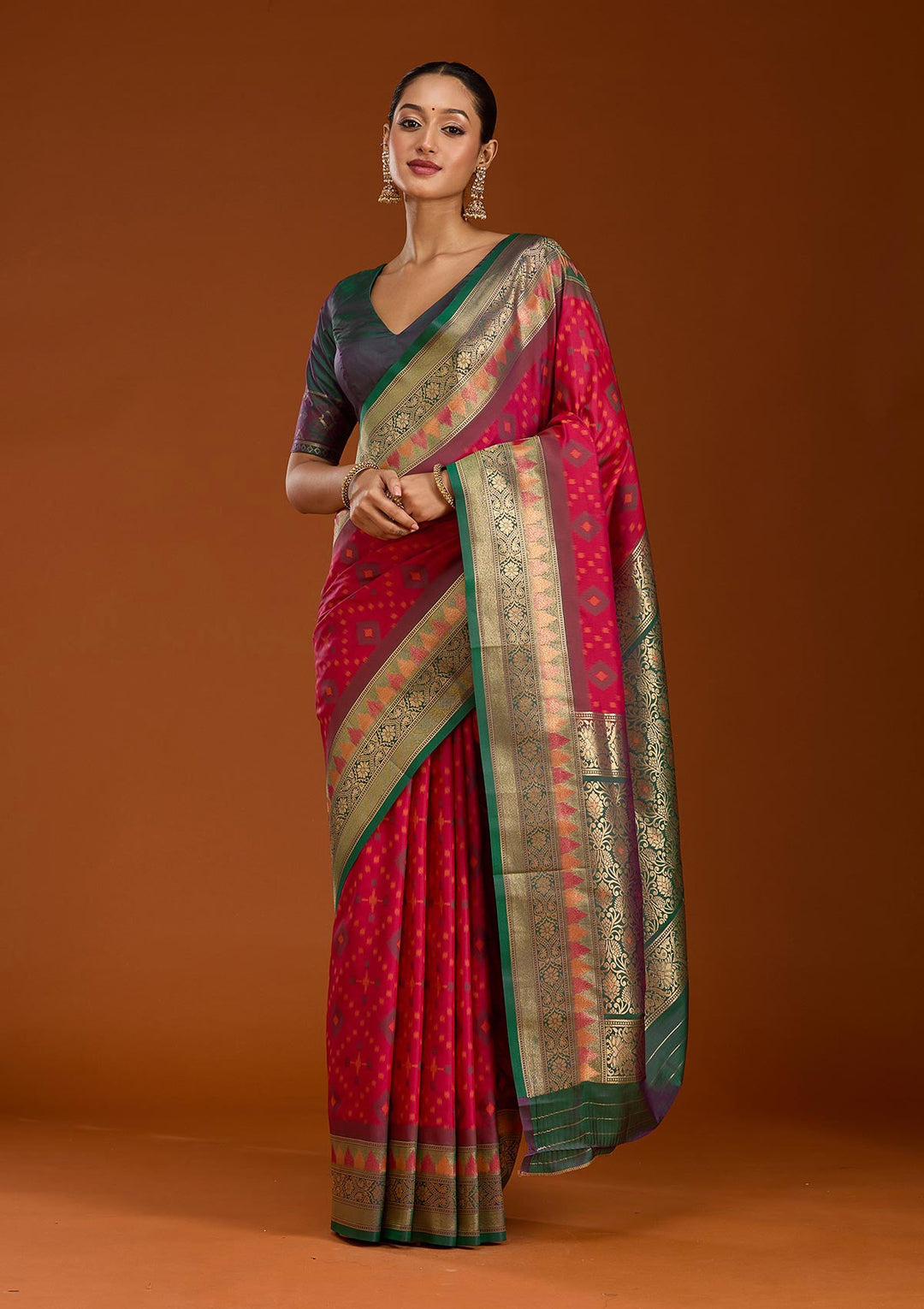 Rani Pink Pochampalli Silk Saree-Koskii