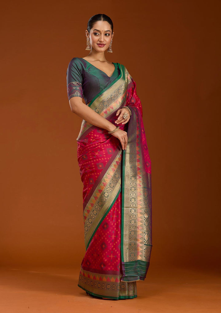 Rani Pink Pochampalli Silk Saree-Koskii