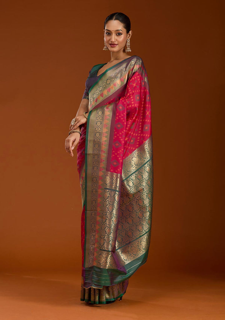 Rani Pink Pochampalli Silk Saree-Koskii