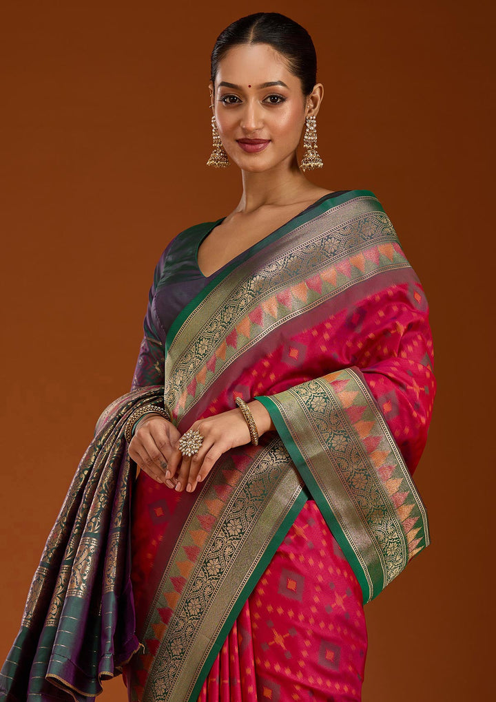 Rani Pink Pochampalli Silk Saree-Koskii