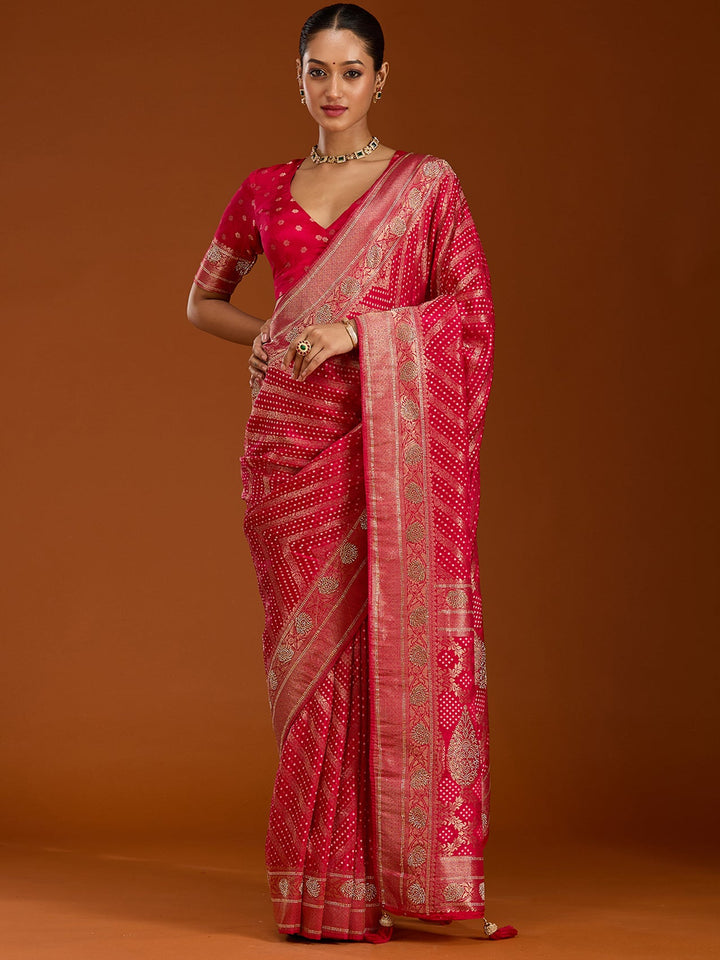 Magenta Pink Stonework Silk Saree-Koskii