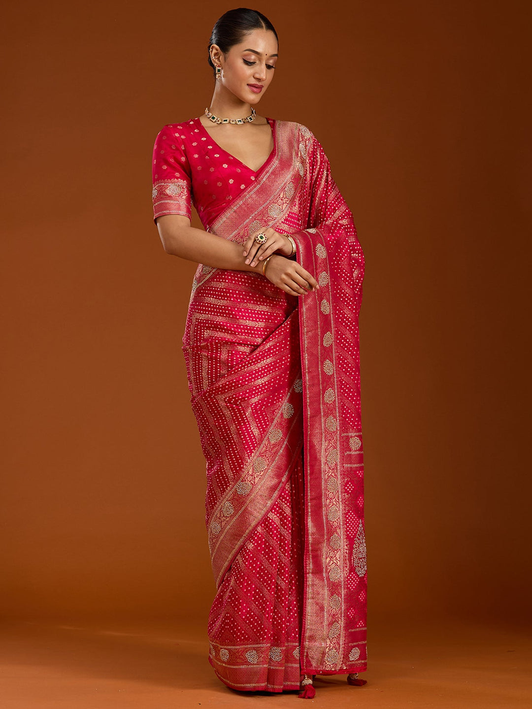 Magenta Pink Stonework Silk Saree-Koskii