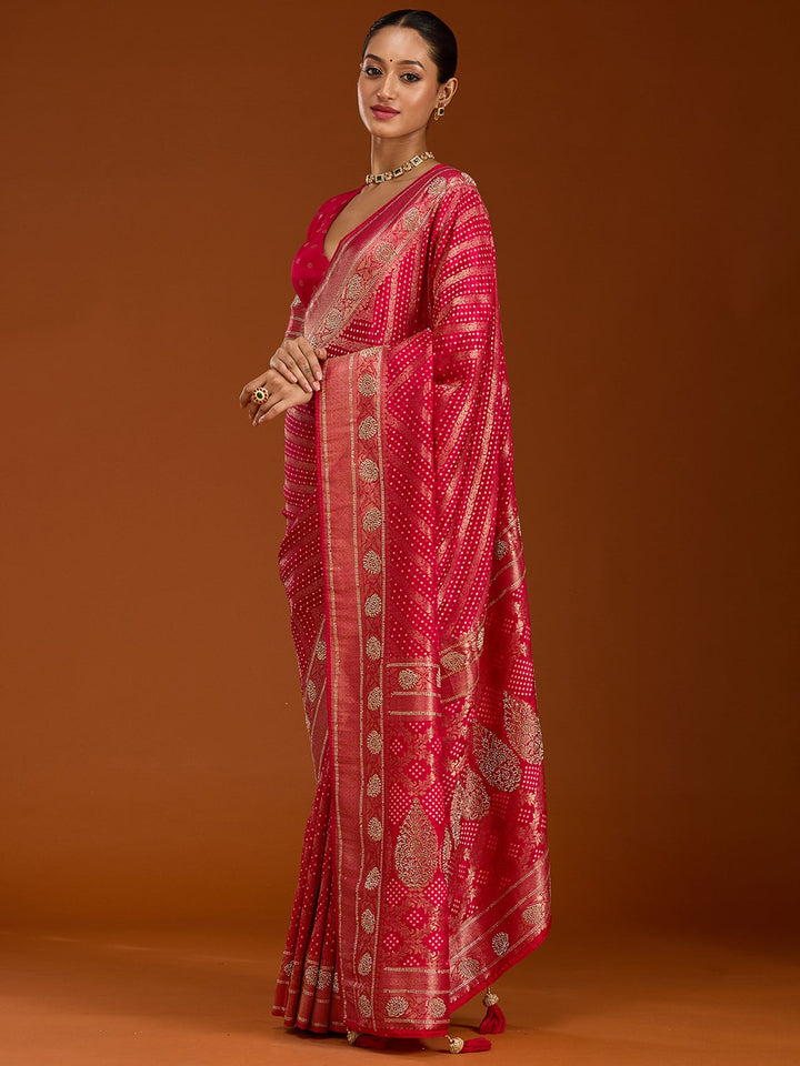 Magenta Pink Stonework Silk Saree-Koskii