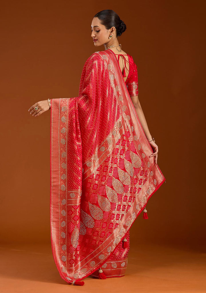Red Stonework Silk Saree-Koskii