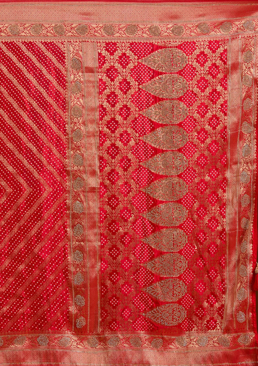 Red Stonework Silk Saree-Koskii