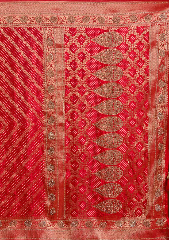 Red Stonework Silk Saree-Koskii