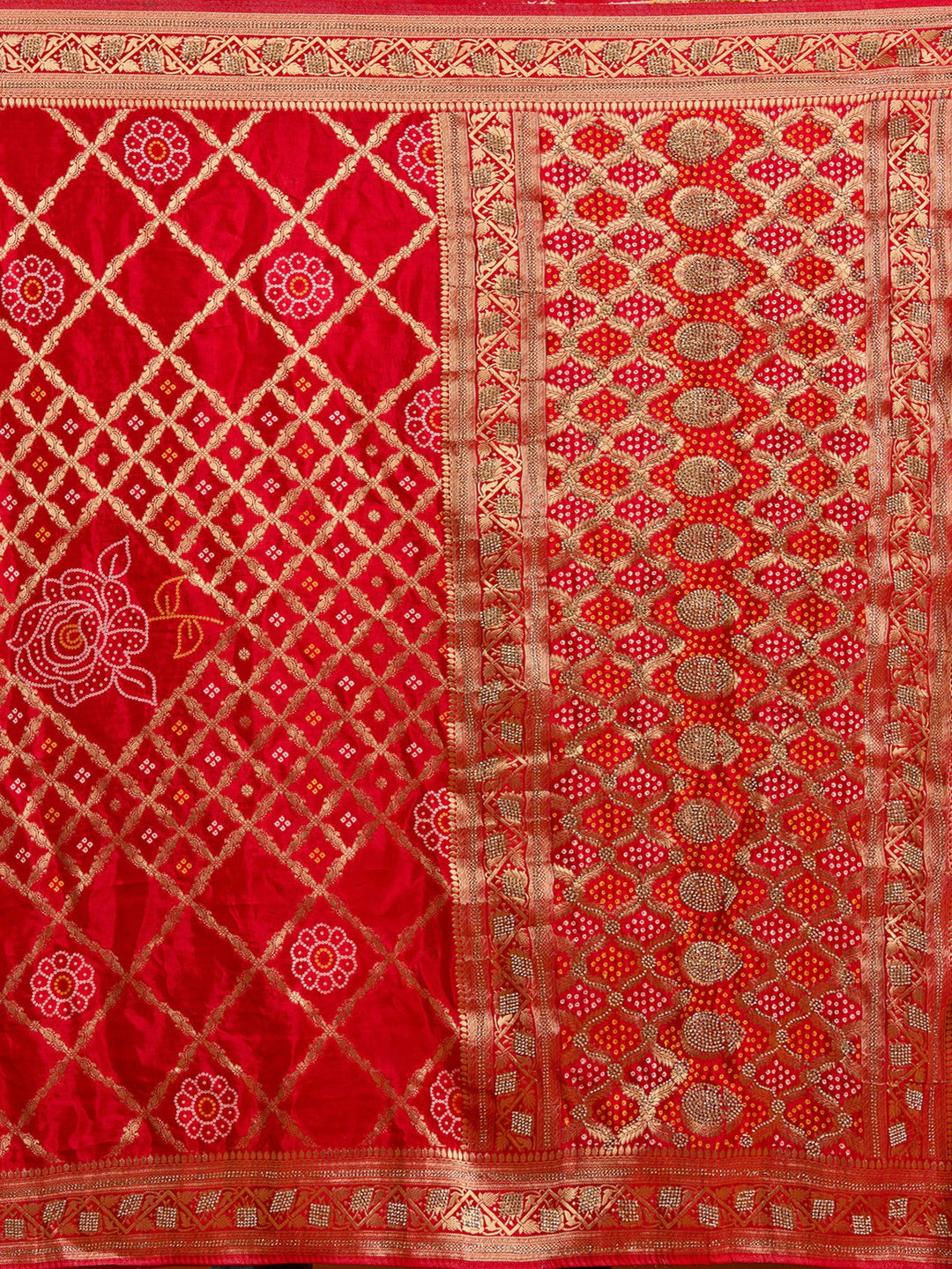 Red Stonework Silk Saree-Koskii