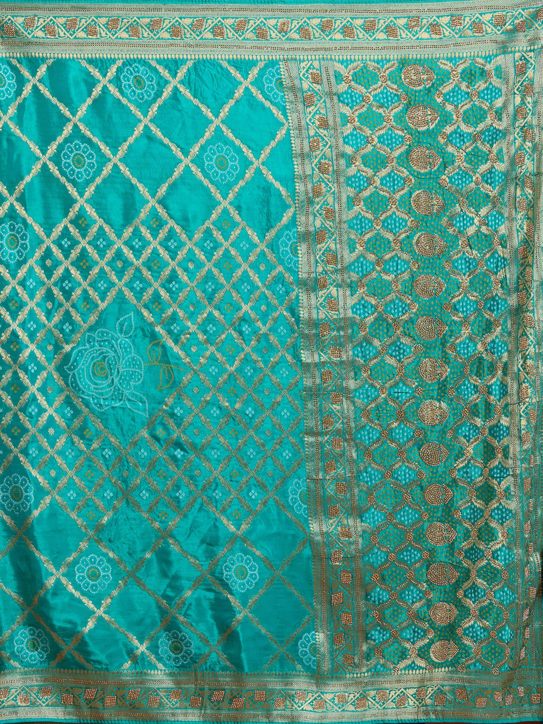 Turquoise Blue Stonework Silk Saree-Koskii