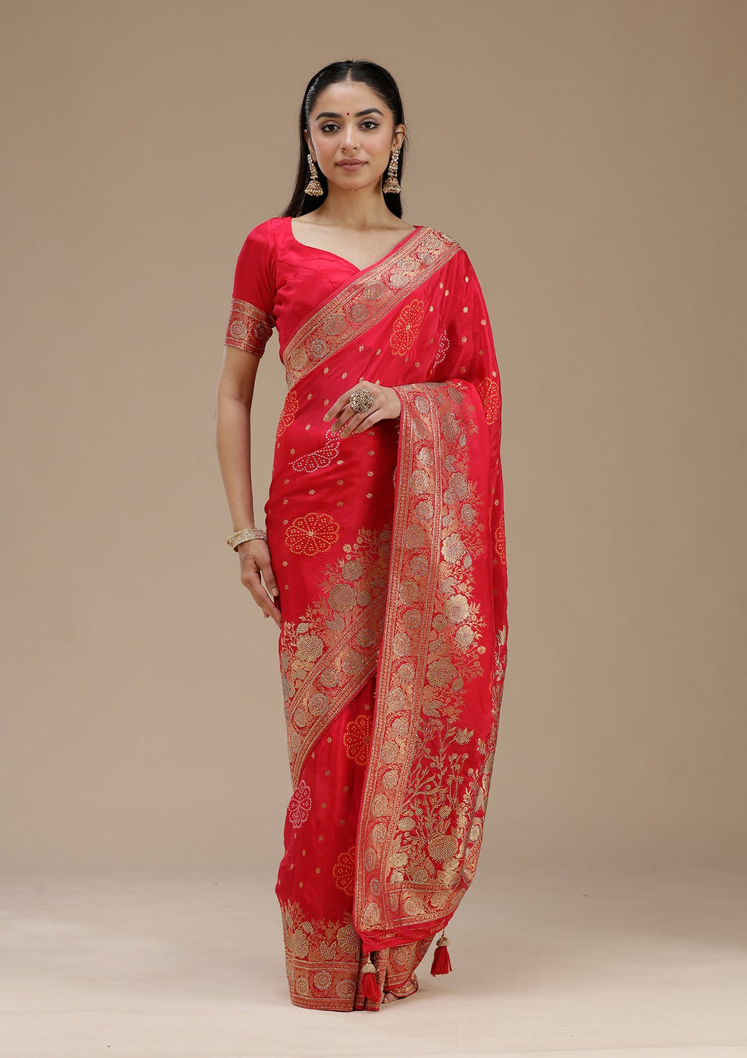 Rani Pink Stonework Silk Saree_koskii