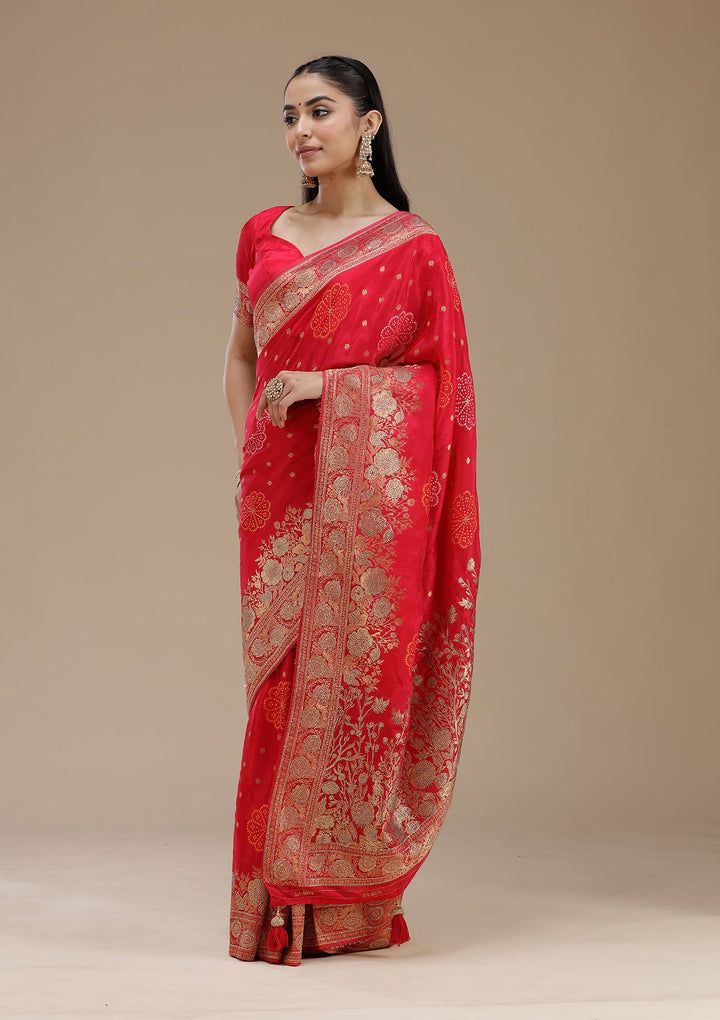 Rani Pink Stonework Silk Saree_koskii
