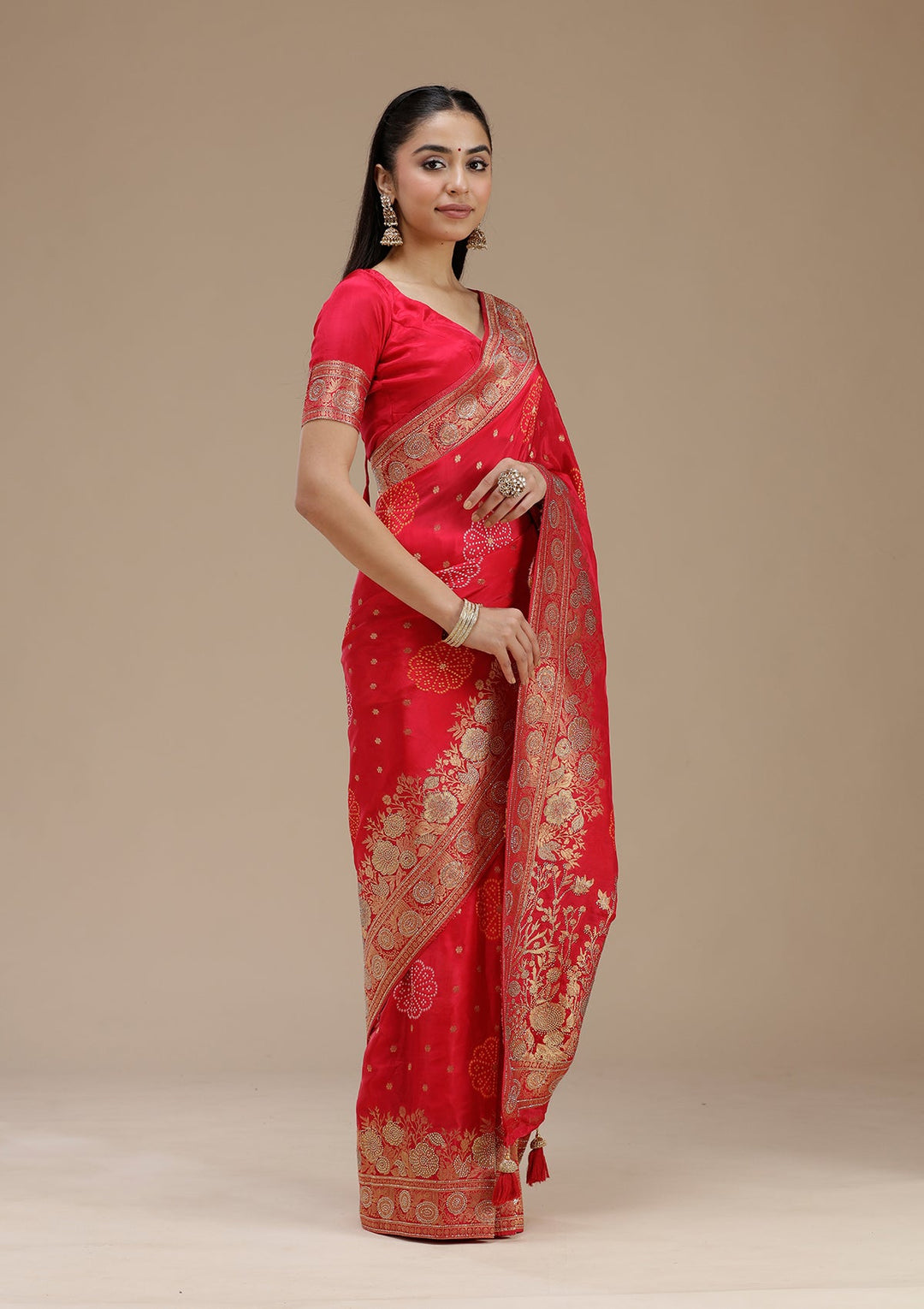 Rani Pink Stonework Silk Saree_koskii