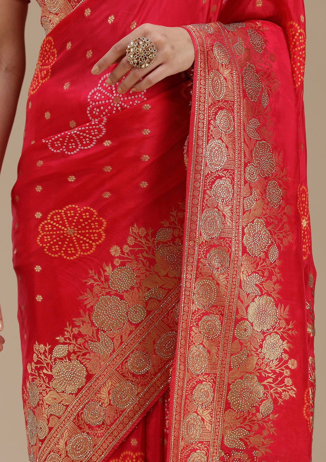 Rani Pink Stonework Silk Saree_koskii