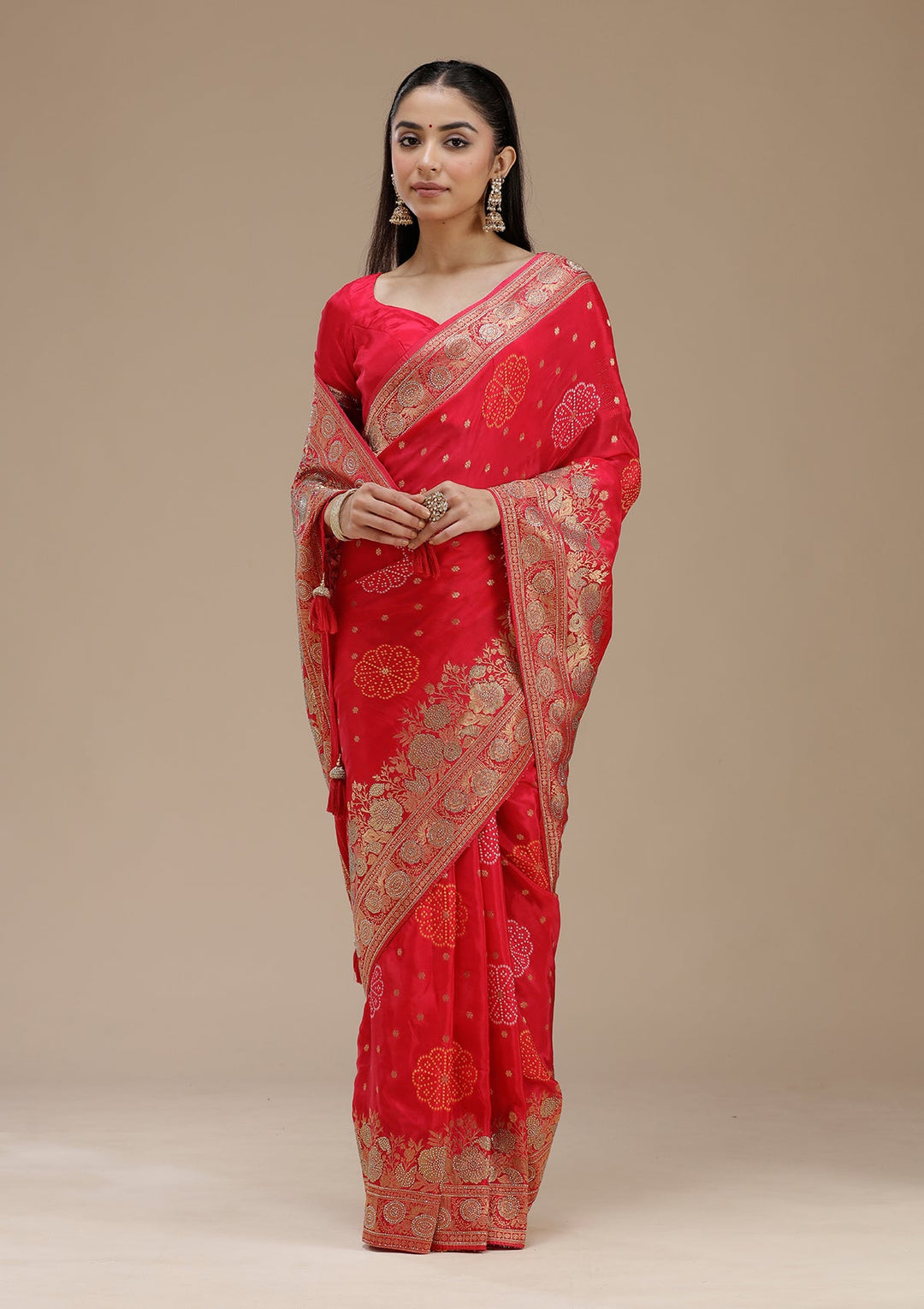 Rani Pink Stonework Silk Saree_koskii