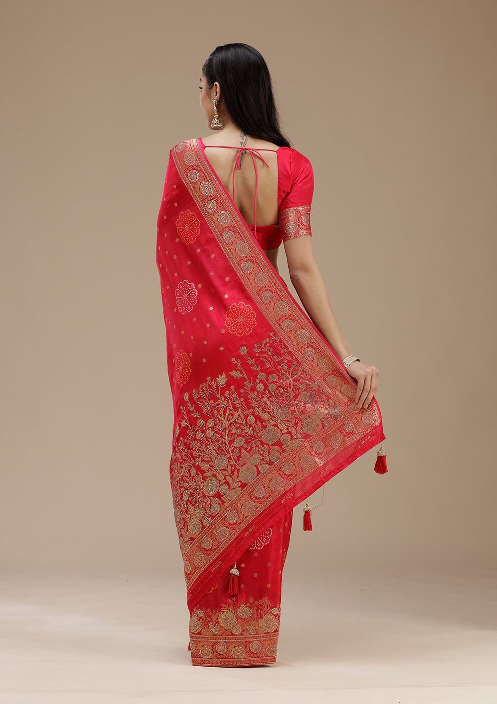 Rani Pink Stonework Silk Saree_koskii