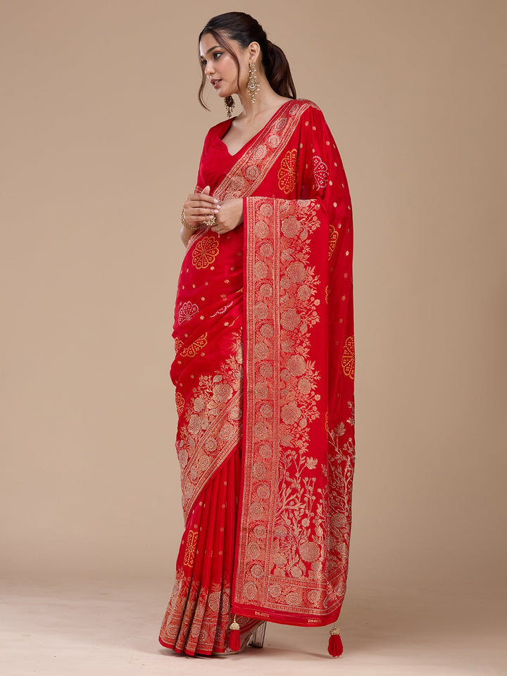 Red Stonework Silk Saree_koskii