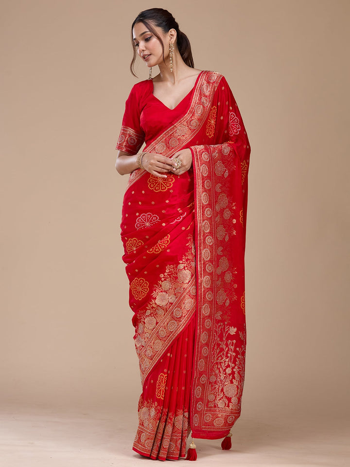 Red Stonework Silk Saree_koskii