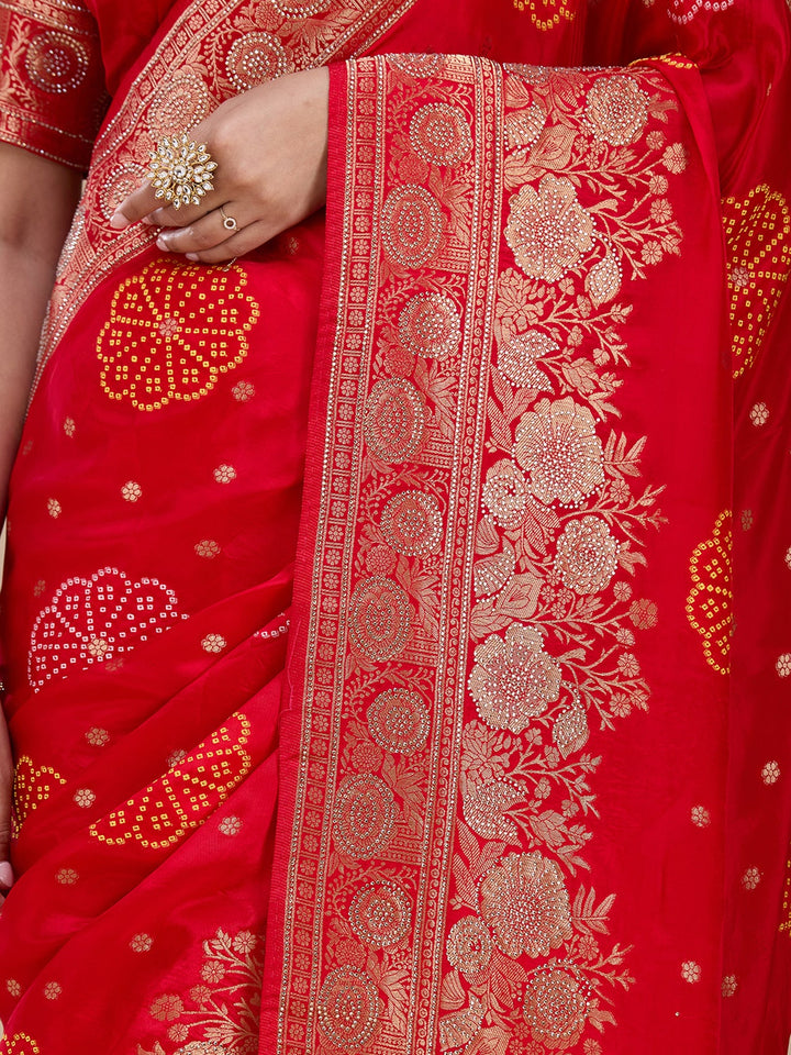 Red Stonework Silk Saree_koskii