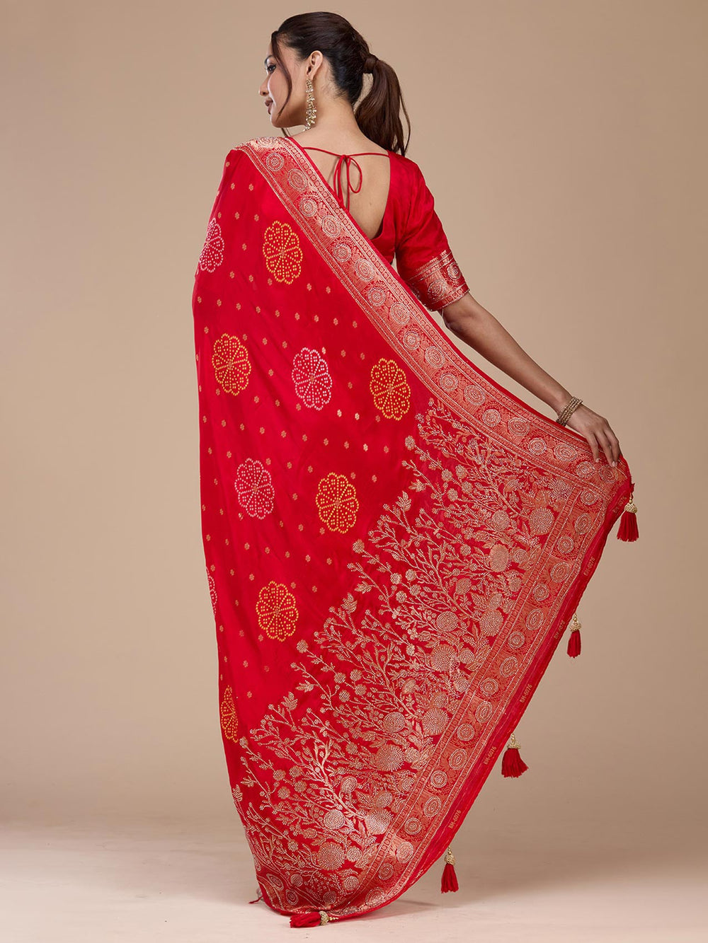 Red Stonework Silk Saree-koskii