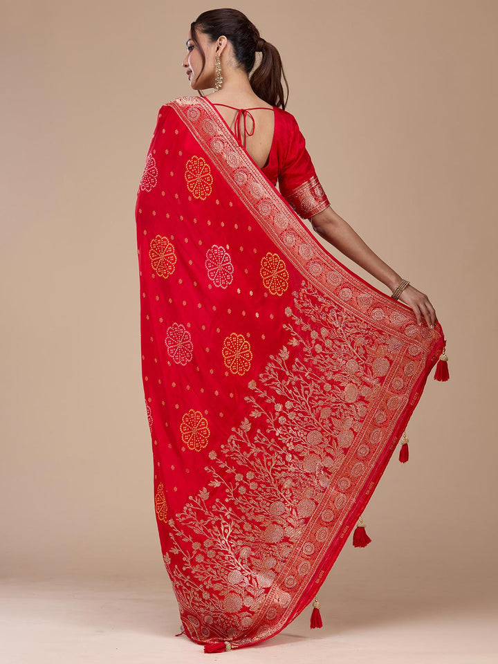 Red Stonework Silk Saree_koskii