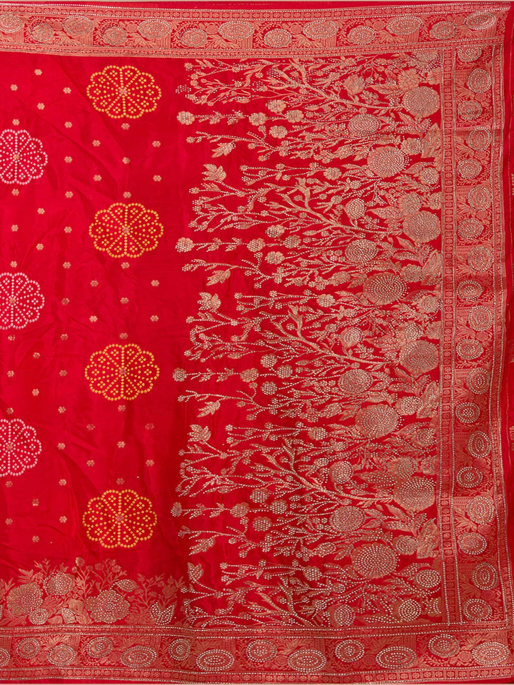 Red Stonework Silk Saree_koskii
