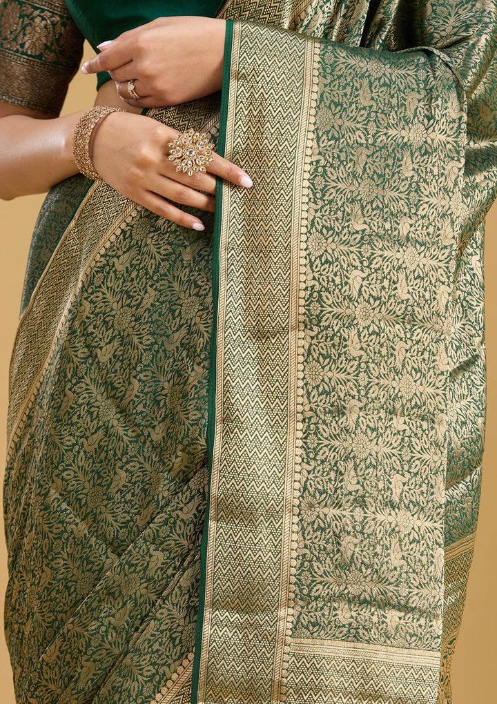 Bottle Green Zariwork (Gold) Georgette Silk Saree