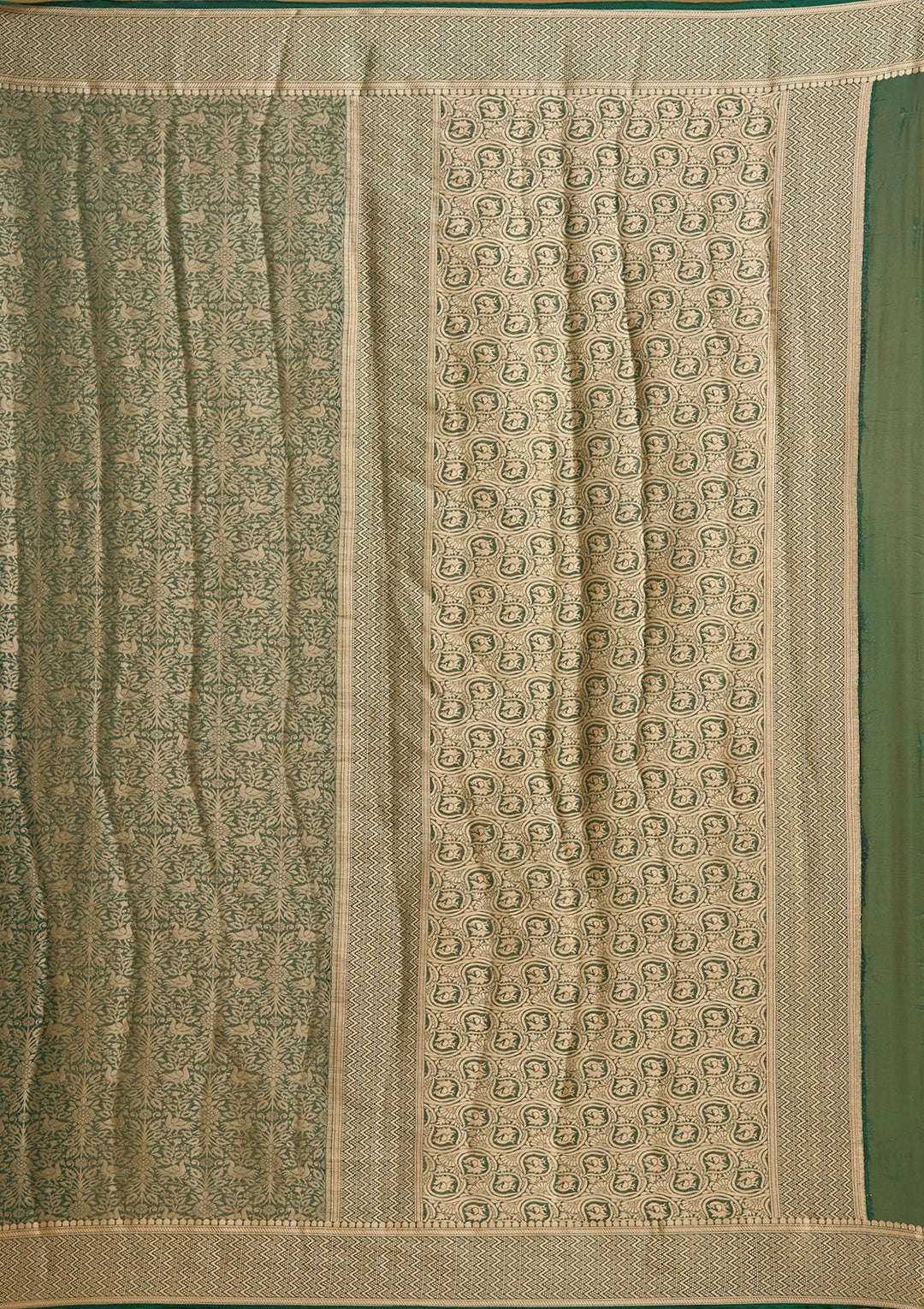 Bottle Green Zariwork (Gold) Georgette Silk Saree