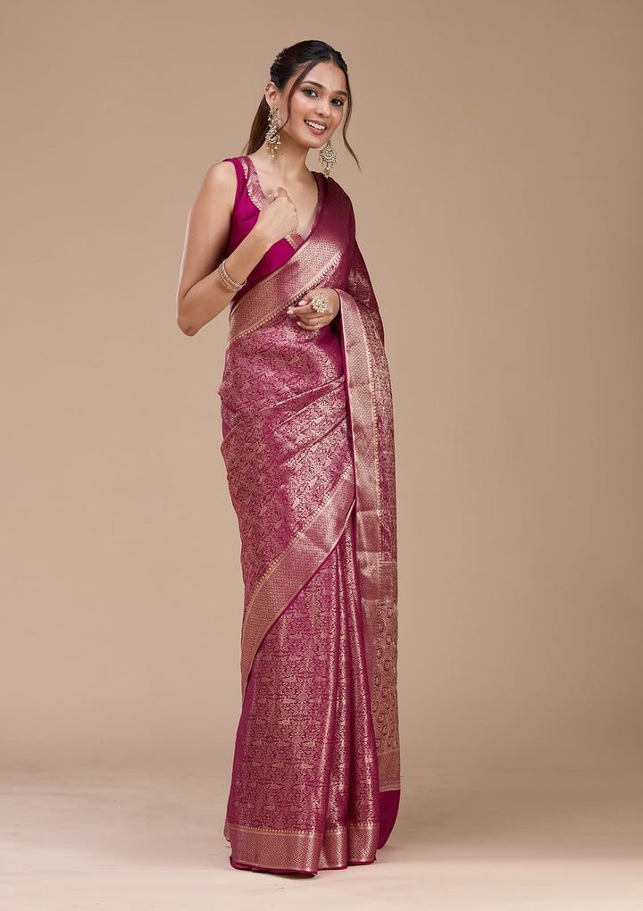 Magenta Pink Zariwork (Gold)  Silk Saree-koskii