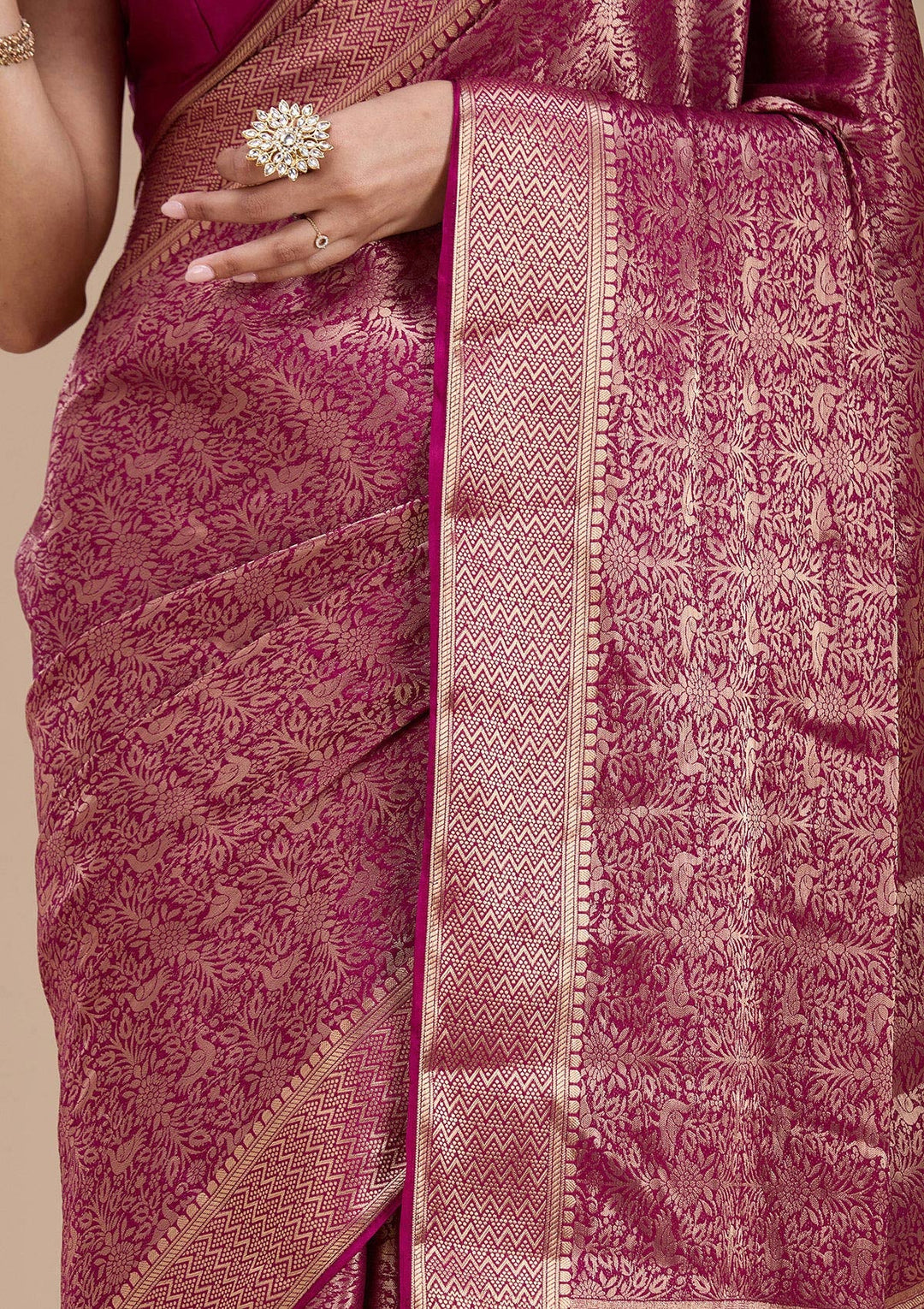 Magenta Pink Zariwork (Gold)  Silk Saree-koskii