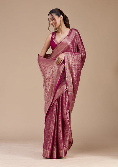 Magenta Pink Zariwork (Gold)  Silk Saree-koskii