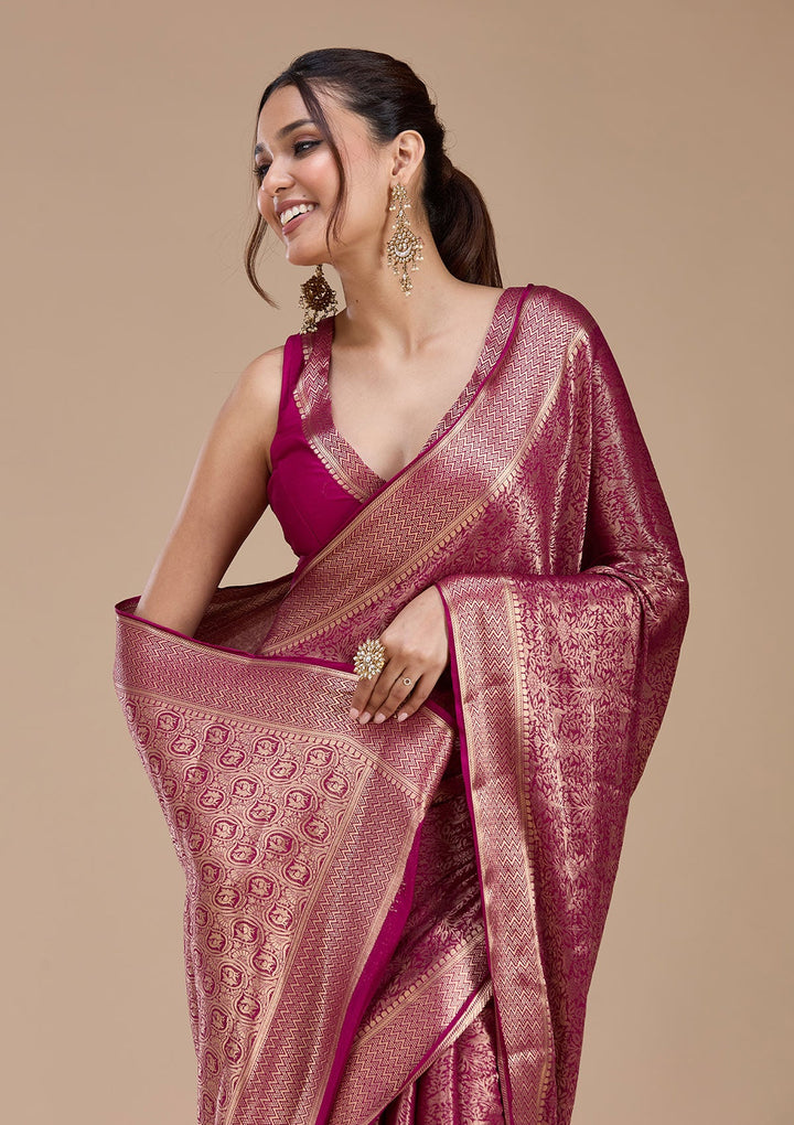 Magenta Pink Zariwork (Gold)  Silk Saree-koskii