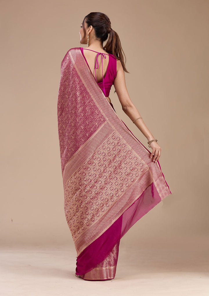 Magenta Pink Zariwork (Gold)  Silk Saree-koskii