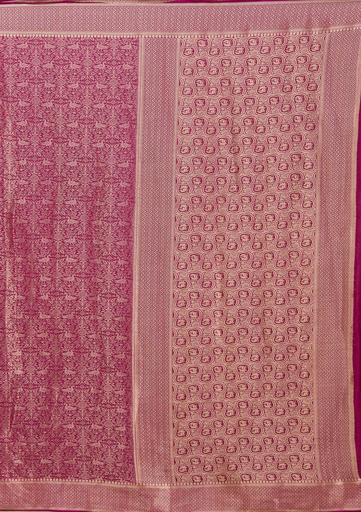 Magenta Pink Zariwork (Gold)  Silk Saree-koskii