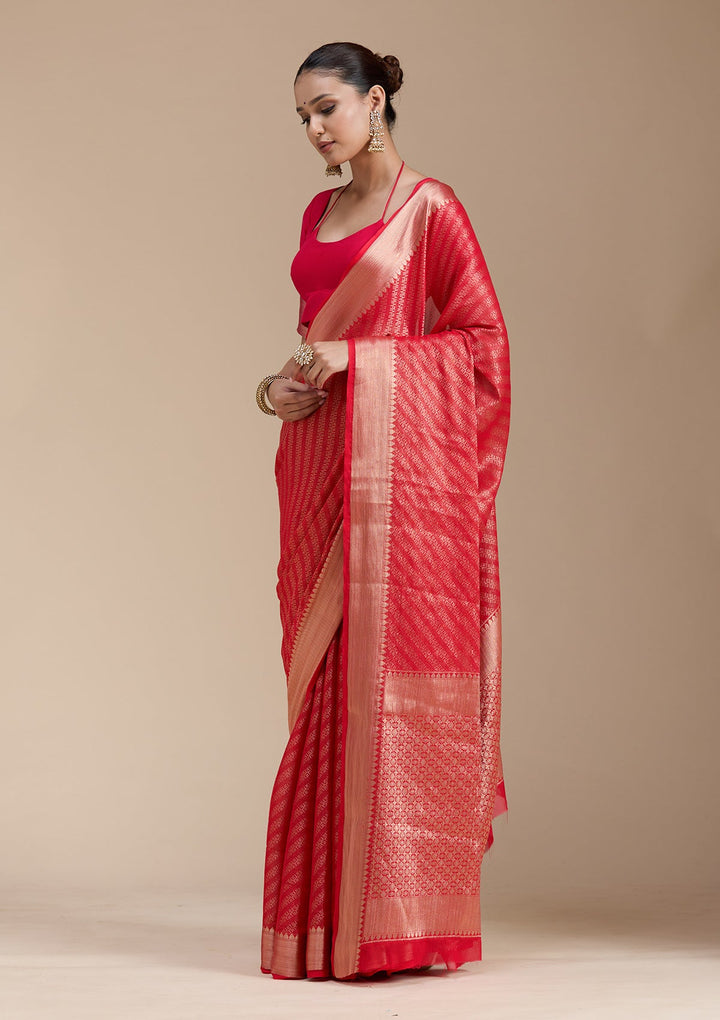 Red Zariwork (Gold) Georgette Silk_Saree-koskii